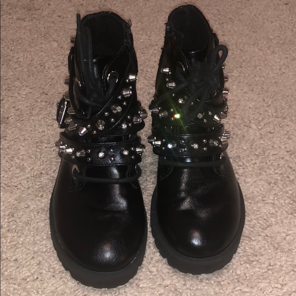Black rhinestone combat boots